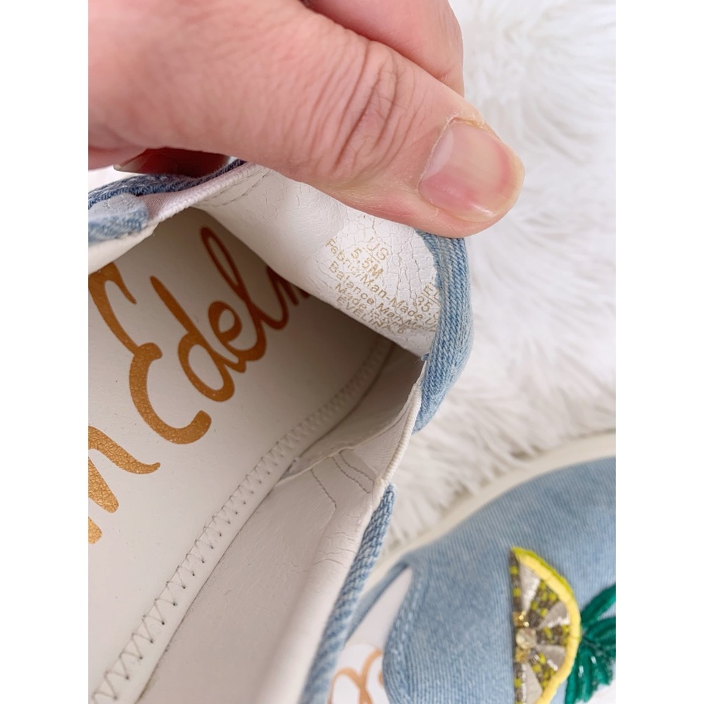 Sam‎ Edelman Embroidered Denim Slip-On Sneakers - Picture 10 of 10